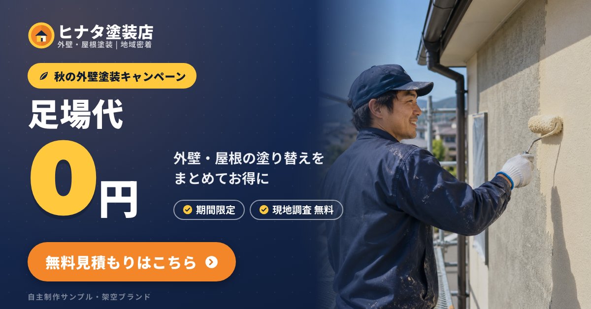 横長リンク広告用バナー。左に足場代0円と無料見積もりボタン、右に家のイラスト